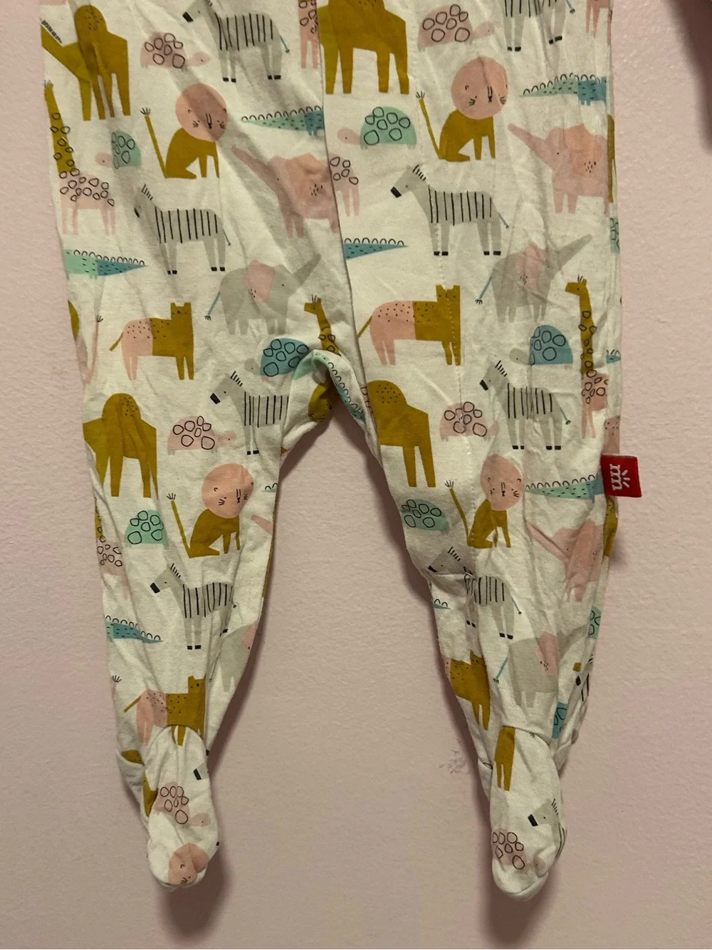 Magnetic Me Cream Footed Animal Print Modal Sleeper Sz 0-3 Mo